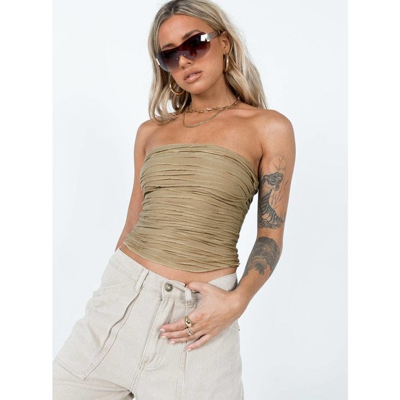 Princess Polly Tube Top 10 Large Mushroom Tan Strapless Cecile Textured NWT - Picture 13 of 14